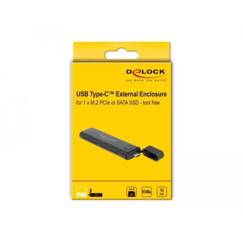 DeLOCK 42635 Juodas M.2 SSD korpusas (USB-C, NVMe/SATA, iki 10 Gbit/s)