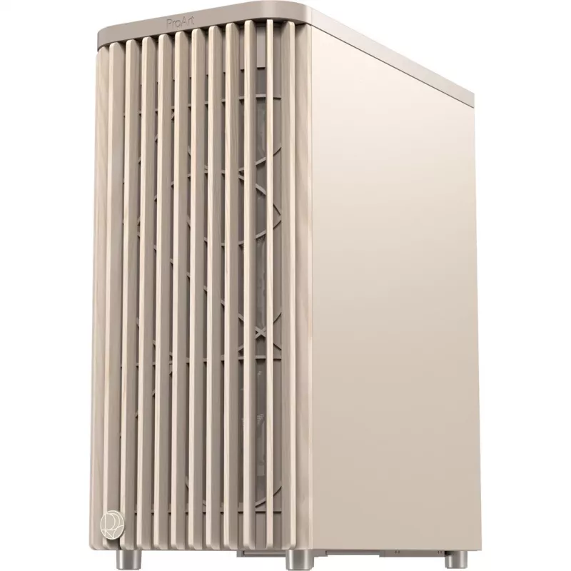 PC korpusas ASUS PROART PA401 WOOD TG PWM BEIGE — ATX, 503×225×412 mm, 2×3.5 colio/2×2.5 colio, GPU iki 315 mm