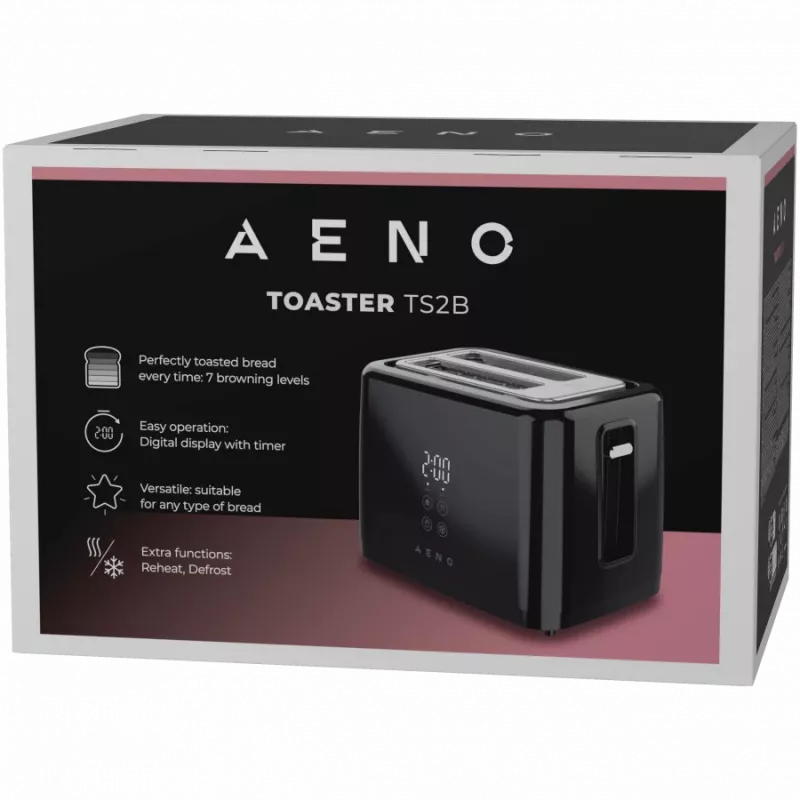 Elektrinis skrudintuvas AENO, juodas, 220-240V, 50-60Hz, 780-930W, 2 lizdai, 3 režimai, 7 rudumo lygiai