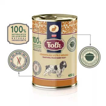 FOLK Tradicinis lenkiškas triušienos patiekalas - šlapias šunų maistas - 400g