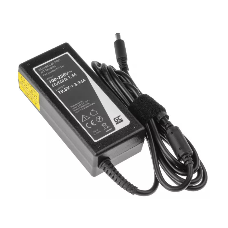Maitinimo adapteris Green Cell AD75AP 65W 19,5V 3,34A, skirtas Dell nešiojamiesiems kompiuteriams, vidaus naudojimui, juodas