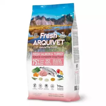 Sausas pusiau drėgnas šunų ėdalas ARQUIVET Fresh Salmon with Turkey 10 kg – pilnavertis pašaras suaugusiems šunims, 27% baltymų, 17% riebalų