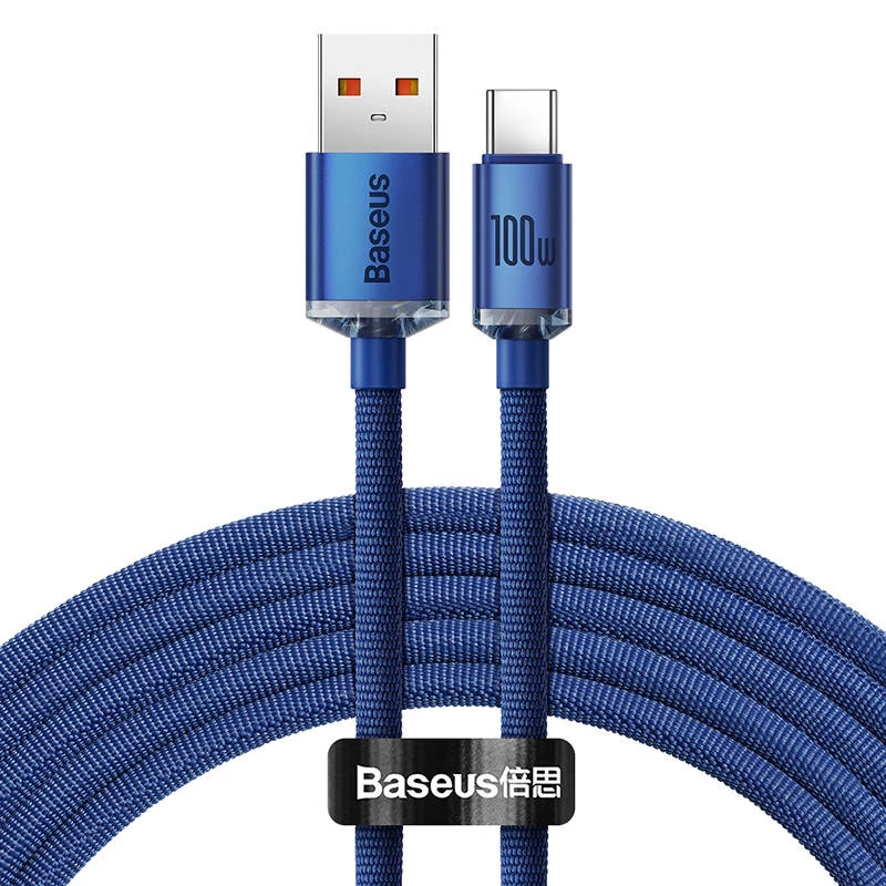 Baseus Crystal Shine laidas USB į USB-C, 100W, 2m (mėlynas)
