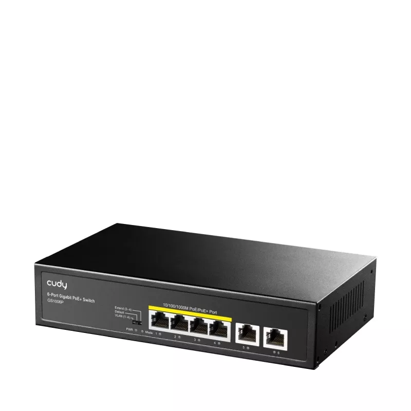 Tinklo jungiklis Cudy GS1006P nevaldomas Gigabit Ethernet 6 prievadų PoE, 12 Gbit/s, 2048 MAC, juodas