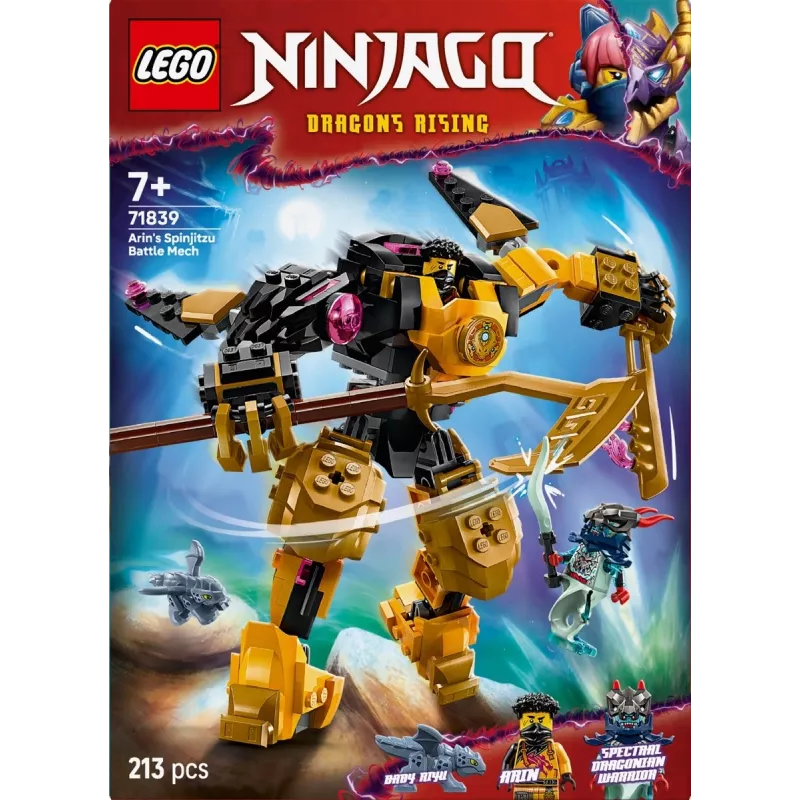 LEGO konstruktorius NINJAGO 71839 Arino Spinjitzu kovos mechanas, 213 dalių, 2 minifigūrėlės, aukštis 160 mm