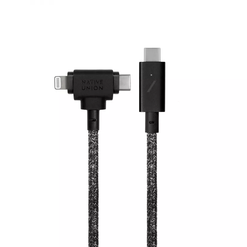 Įkrovimo ir duomenų laidas native union Belt Cable Duo Pro USB-C į USB-C ir Lightning, juodas