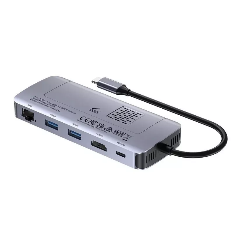 UNITEK aktyvus USB-C centras 10Gbps, M.2, HDMI, PD 100W