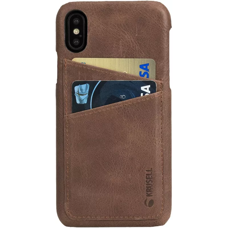 Dėklas Krusell Sunne 2 iPhone X, autentiška oda, ruda