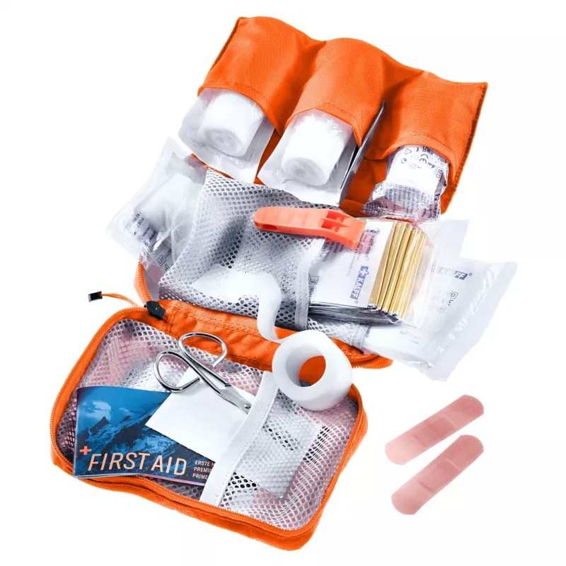 Kelioninė pirmosios pagalbos rinktinė DEUTER First Aid Kit – kompaktiškas užtrauktuku užsegamas maišelis 180×60×120 mm, oranžinis
