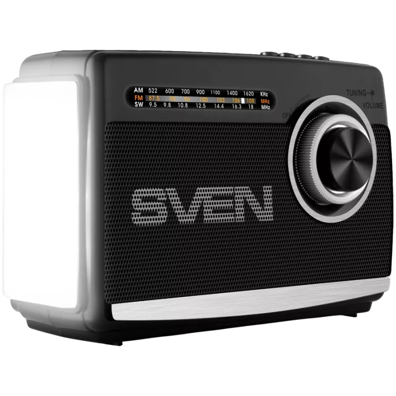 Nešiojamas garsiakalbis SVEN SRP-155, juodas (3W, Bluetooth, FM/AM/SW, USB, microSD, žibintuvėlis, baterija)
