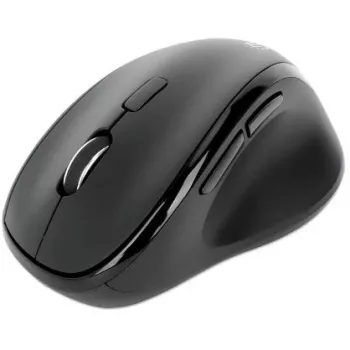 Manhattan ergonominė belaidė pelė dešinei rankai, reguliuojama 800/1200/1600 DPI, 2,4 GHz (iki 10 m), šeši mygtukai su slinkimo ratuku, kombinuotas USB-A ir USB-C imtuvas, juoda, AA baterija (įtraukta), trejų metų garantija