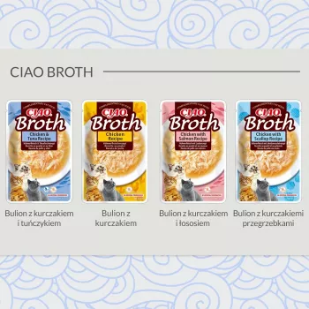 Šlapias skanėstas katėms INABA Ciao Broth Chicken & Scallop 40 g maišelis, skystas mėsingas padažas, 88% drėgmės, 9.4% baltymų
