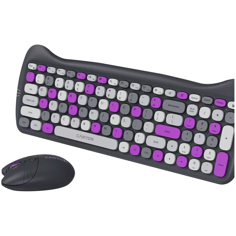 Belaidė klaviatūros ir pelės rinkinys CANYON HSET-W6 Kitty Edition – violetinis