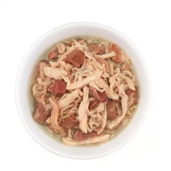 Šlapias kačių maistas Agras Pet Foods Schesir after Dark Complete Brühe 80 g – vištiena, be grūdų, be glitimo ir sojos