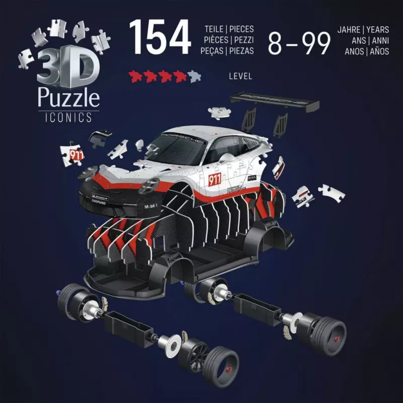 3D dėlionė Ravensburger Iconics Porsche 911 GT3 Cup – modelio replikos rinkinys