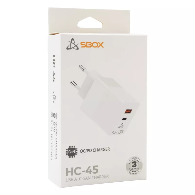 SBOX Home Charger HC-45 45W GaN dviejų prievadų sieninis įkroviklis