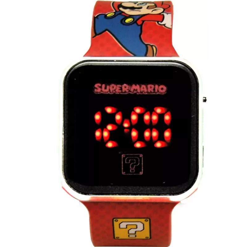 Vaikiškas laikrodis Kids Euroswan LED Super Mario raudonas skaitmeninis laikrodis su LED ekranu