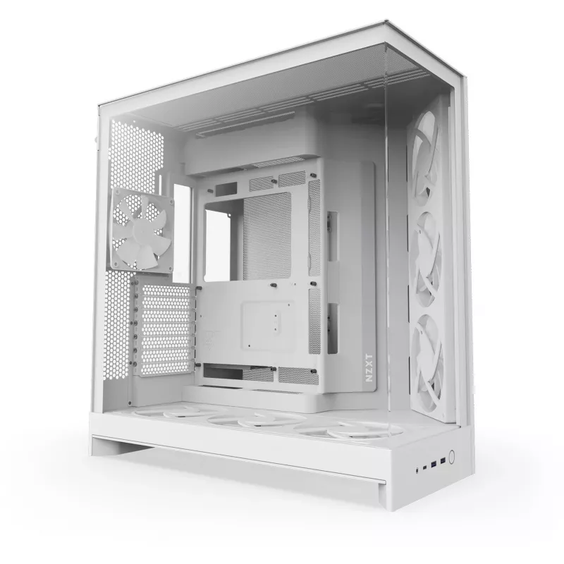 PC korpusas Midi Tower NZXT H9 Flow RGB+ — Baltas, ATX/EATX/Micro-ITX, grūdintas stiklas, 3x140mm priekyje + 1x120mm gale