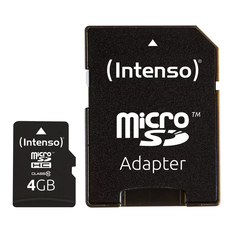 INTENSO atminties kortelė MICRO SDHC 4GB C10 su adapteriu 3413450