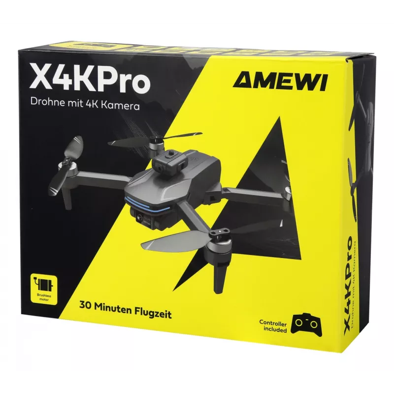 Amewi X4KPro dronas, 4 rotoriai, 3840 x 2160 pikseliai, 1500 mAh, pilka