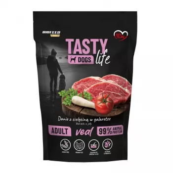 Šlapias šunų ėdalas BIOFEED Tasty Life Veršiena — 90% veršienos, 500 g pakelis, be grūdų, visavertis pašaras