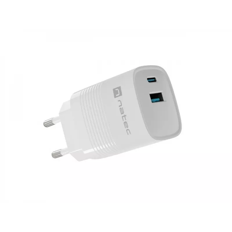 Įkroviklis NATEC NUC-2140, 30W, USB-C PD 3.0 + USB-A, Samsung AFC, Baltas