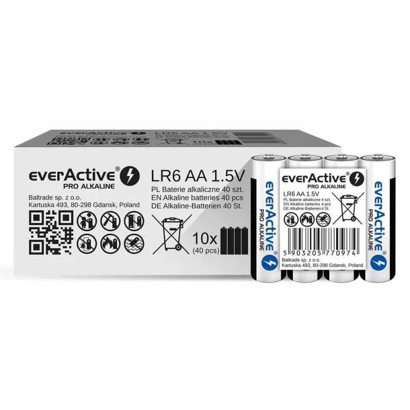 Šarminės baterijos everActive LR6 AA 4 vnt. — 1,5 V, 3000 mAh, 50,5×14,5 mm