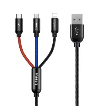 BASEUS Colorfone CAMLT-BSY01 USB laidas 1,2 m USB A 3 x USB C juoda, raudona, mėlyna
