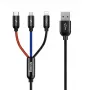 BASEUS Colorfone CAMLT-BSY01 USB laidas 1,2 m USB A 3 x USB C juoda, raudona, mėlyna