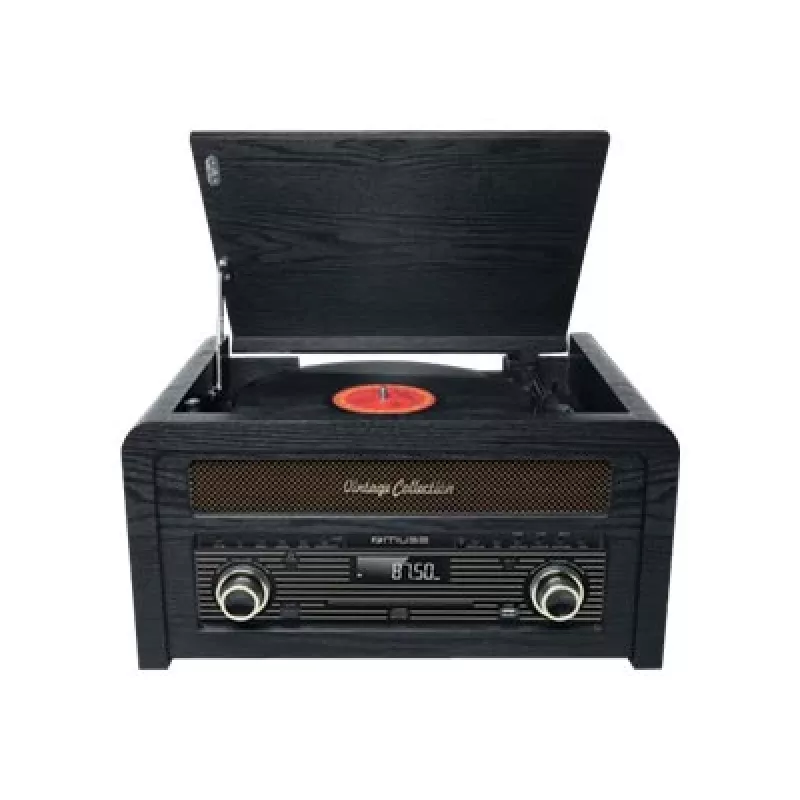 Patefonas muse MT-115 W juodas/auksinis, 33-45-78 aps./min., J formos tonearm, sukamas garsumas, 240 V AC