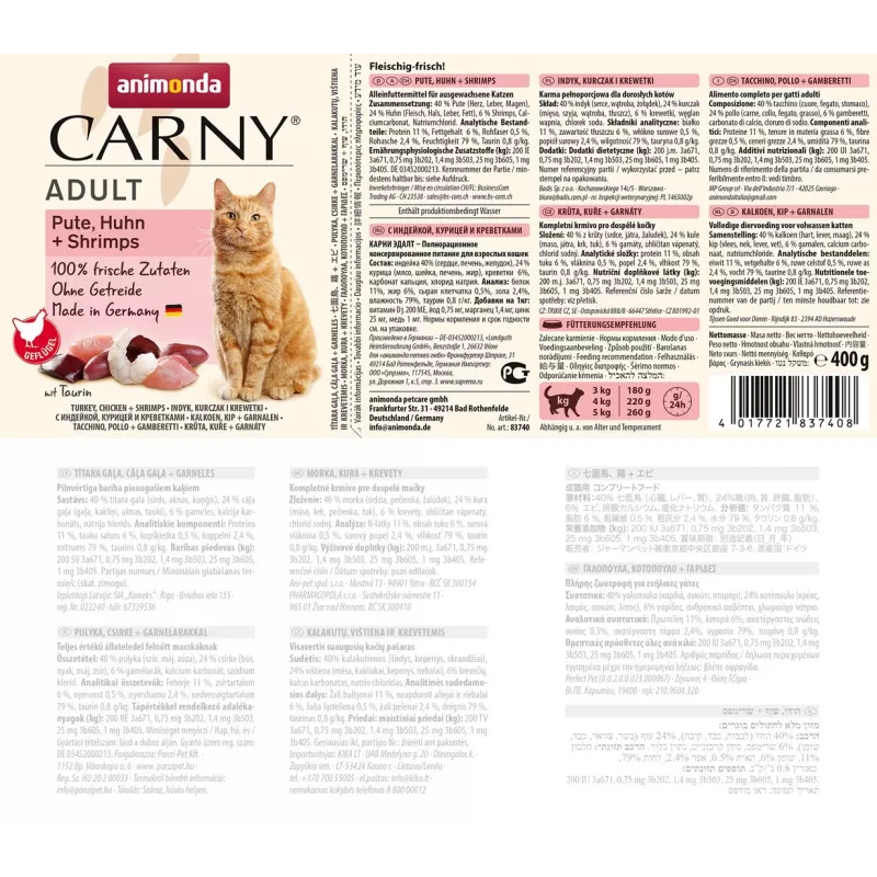 ANIMONDA Carny Adult Turkey, chicken and shrimp - šlapias kačių ėdalas - 400g