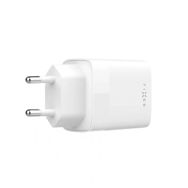 USB-C kelioninis įkroviklis FIXED FIXC30N-C-WH — 30W kompaktiškas USB-C maitinimo adapteris, vieno prievado greitasis įkrovimas