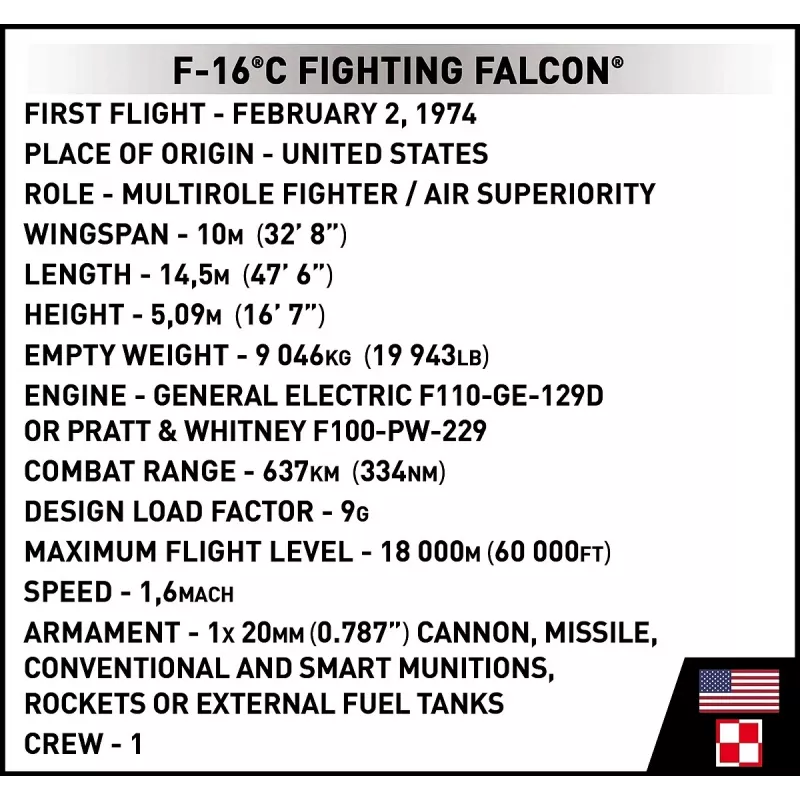 Konstruktorius Cobi F-16C Fighting Falcon – 463 dalys, modelio rinkinys