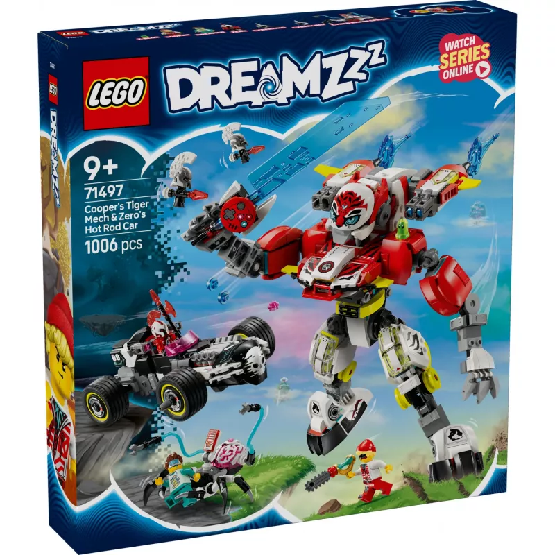 LEGO DREAMZZZ 71497 Cooperio Tigro Mechas ir Zero Hot Rod Automobilis