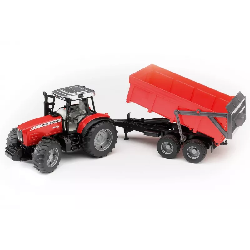 Traktoriaus modelis BRUDER Massey Ferguson 7480 su verčiamu priekabu