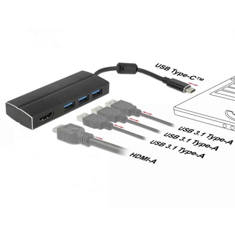 DeLOCK 63931 USB-C adapteris su HDMI ir 3x USB 3.0