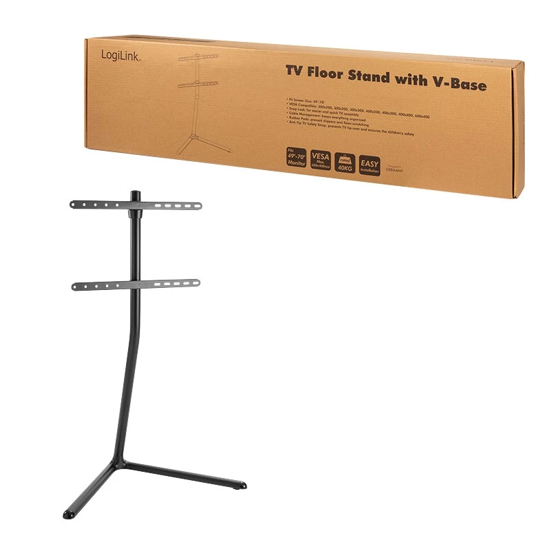 LogiLink BP0079 televizoriaus stovas ant grindų, V formos pagrindas, 49–70 colių, 40 kg, juodas