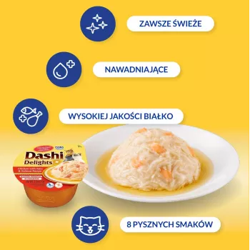 INABA Dashi Delights vištiena, tunas ir lašišos sultinys - skanėstas katėms - 70g