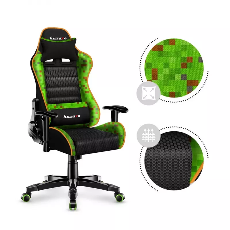Huzaro HZ-Ranger 6.0 Pixel Mesh žaidimų kėdė vaikams, juoda-žalia