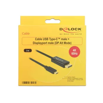 Delock USB Type-C kištukas į Displayport kištuką (DP Alt režimas) 4K 60 Hz 3 m juodas