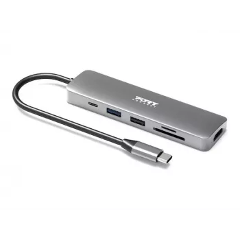 USB-C dokų stotelė Port Designs 900162, 5 prievadų, 4K HDMI, 100W įkrovimas, sidabrinė