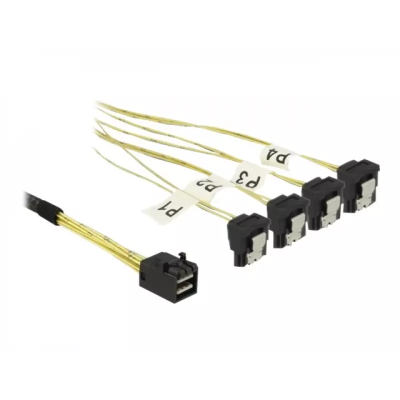 SCSI kabelis DeLOCK 85685 Juodas Geltonas 1 m 1 x Mini SAS HD SFF-8643 4 x SATA 7 pin