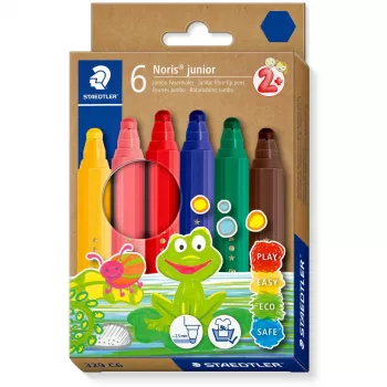 Staedtler 329 C6 flomasteriai – 6 spalvų (mėlyna, ruda, žalia, rožinė, raudona, geltona), stora antgalis
