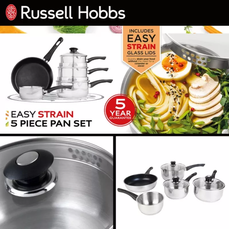 Indukcinė viryklė Russell Hobbs RH00543EU7 – 5 dalių keptuvių ir puodų rinkinys su nelimpančia danga, tinkamas plauti indaplovėje