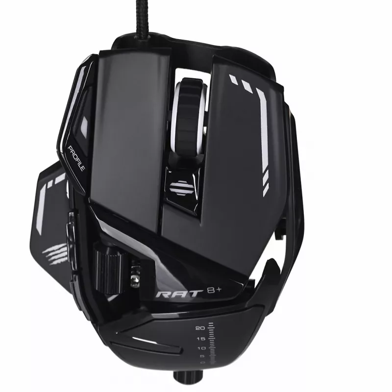 Žaidimų pelė Mad Catz R.A.T. 8+ – dešinei rankai, optinė, 16000 DPI, 11 mygtukų, USB-A, 145 g