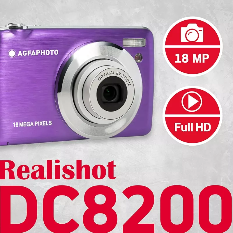 Agfa Photo DC8200 Violetinė + Dėklas + SD kortelė 16GB