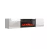 TV spintelė cama meble LUXE 1826×345×375 mm balta blizgi su įmontuotu juodu elektriniu židiniu (1400–1600 W)