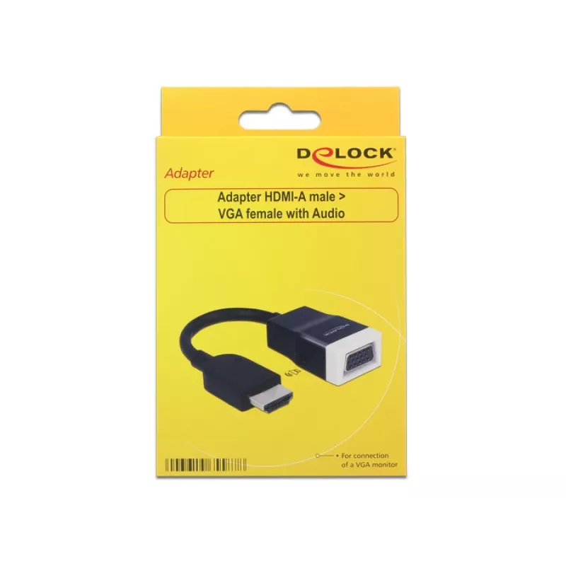 Delock 65587 HDMI-A kištukas į VGA (D-Sub 15) lizdą adapteris su garsu, juodas/baltas