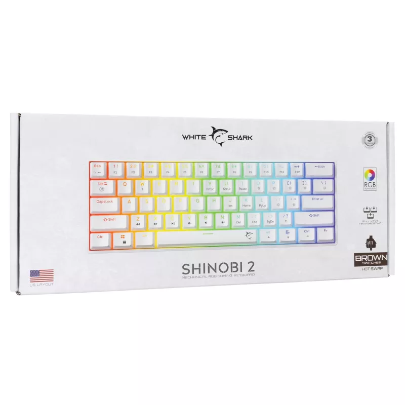 Mechaninė klaviatūra White Shark Shinobi-2 su Brown perjungikliais, US išdėstymas