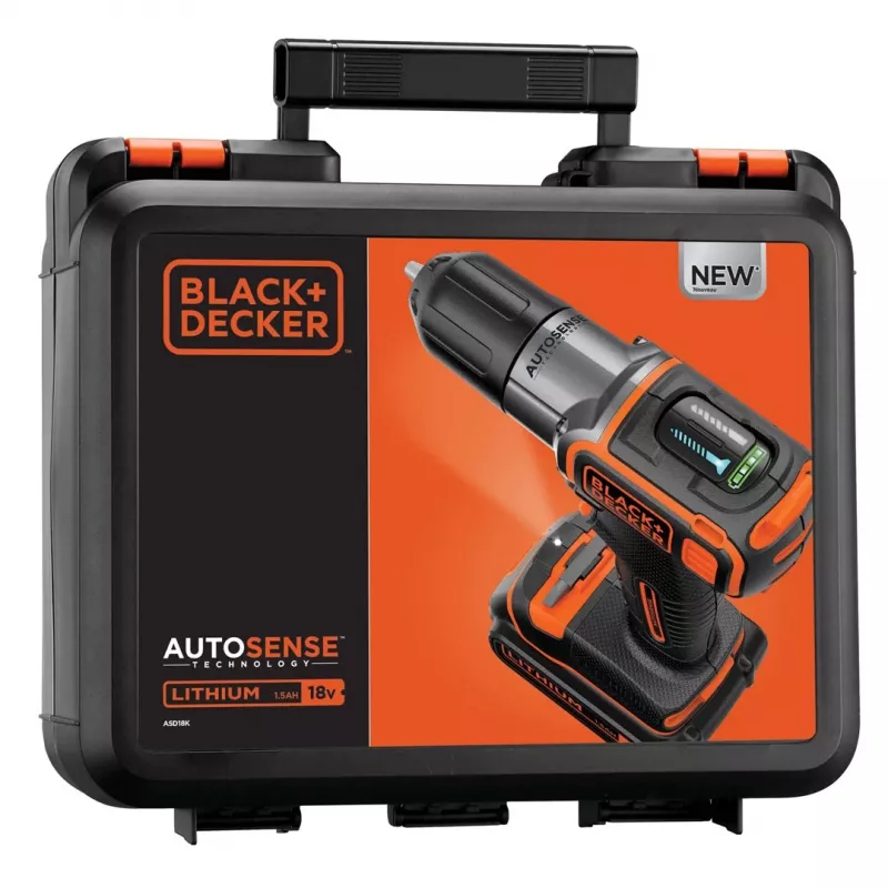 Gręžtuvas Black & Decker ASD18K-QW, be rakto, 1,5 Ah, juodai oranžinis